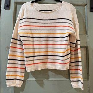 Women's Long Sleeve Striped Knit Sweater with Boat Neckline